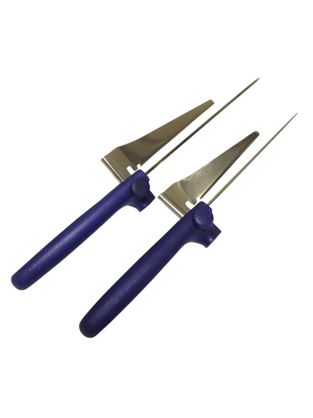 The Magic Knife Set Blue Handles SS Serrated Blades Adj Thickness 11" & 13"
